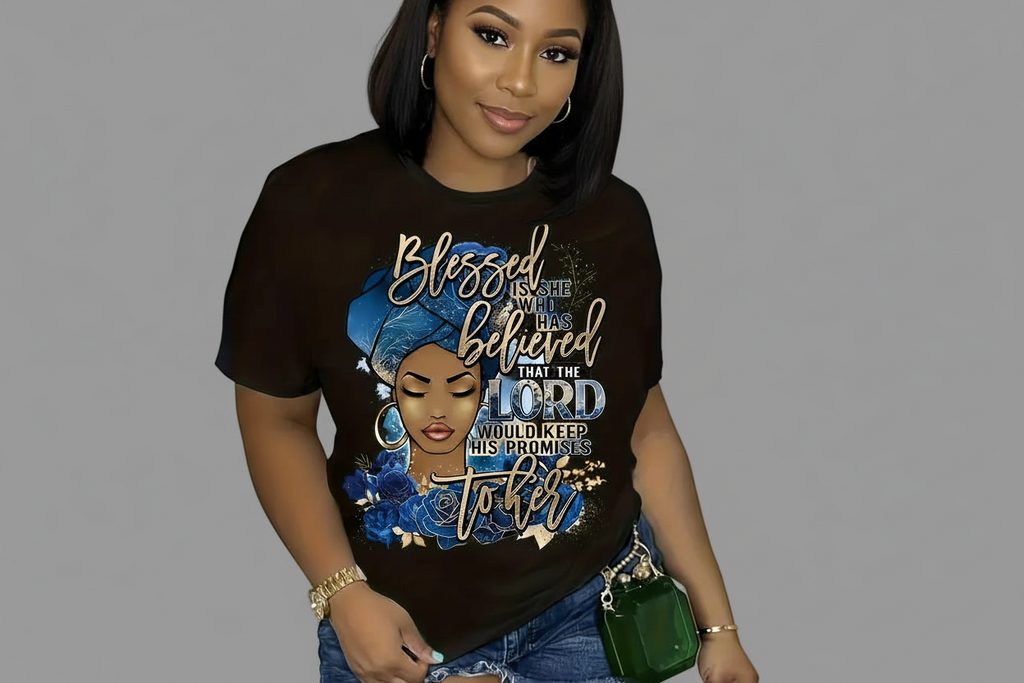 Plus Size "Blessed is she who has believed " T-Shirt